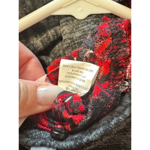 NY Collection Gray Heather Lightweight Sweater Size XL Red Scarf NWT - Picture 7 of 11